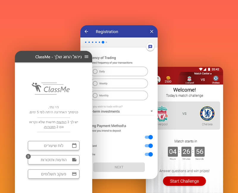 Three UX/UI designs on mobile view