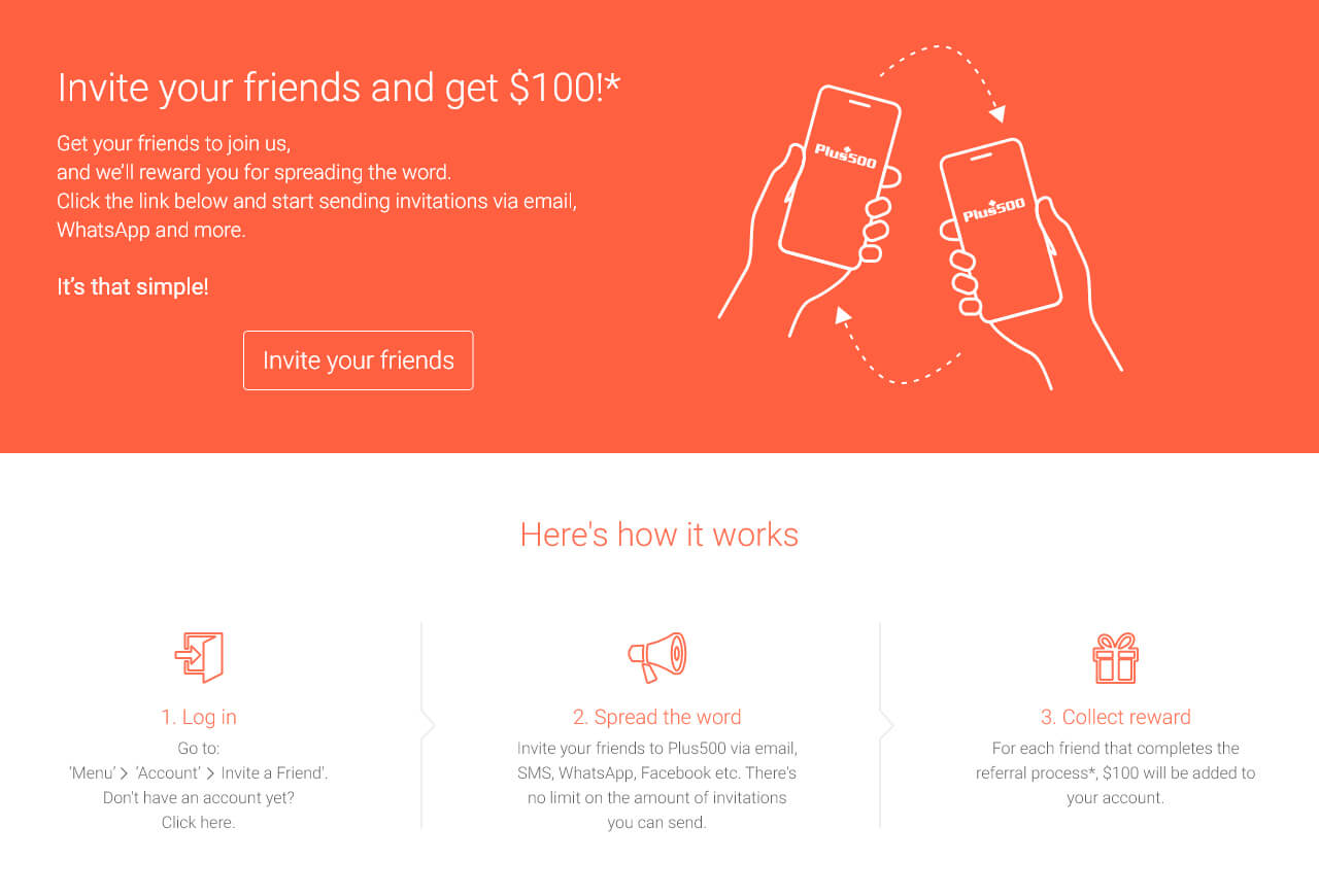 Invite a friend section with hands holding phones illustration