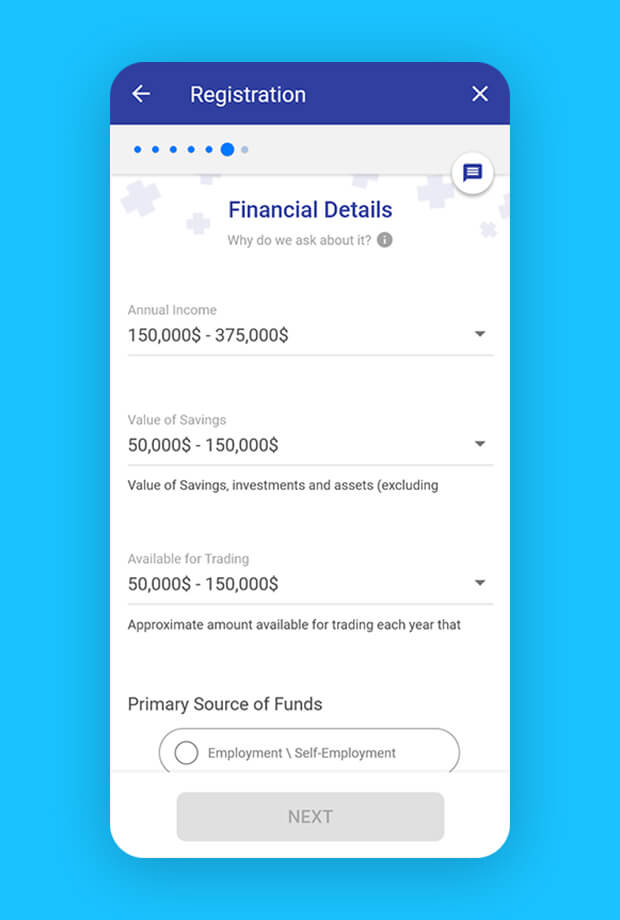 mobile screens of application questionnaire process - financial details