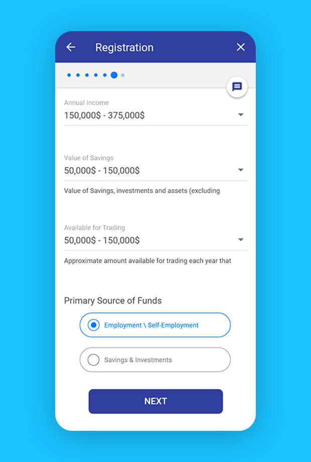mobile screens of application questionnaire process - financial details