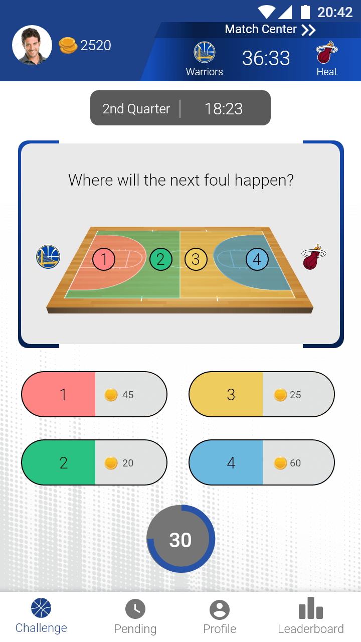 Sport-Quest app basketball question select area on court image 2 screen