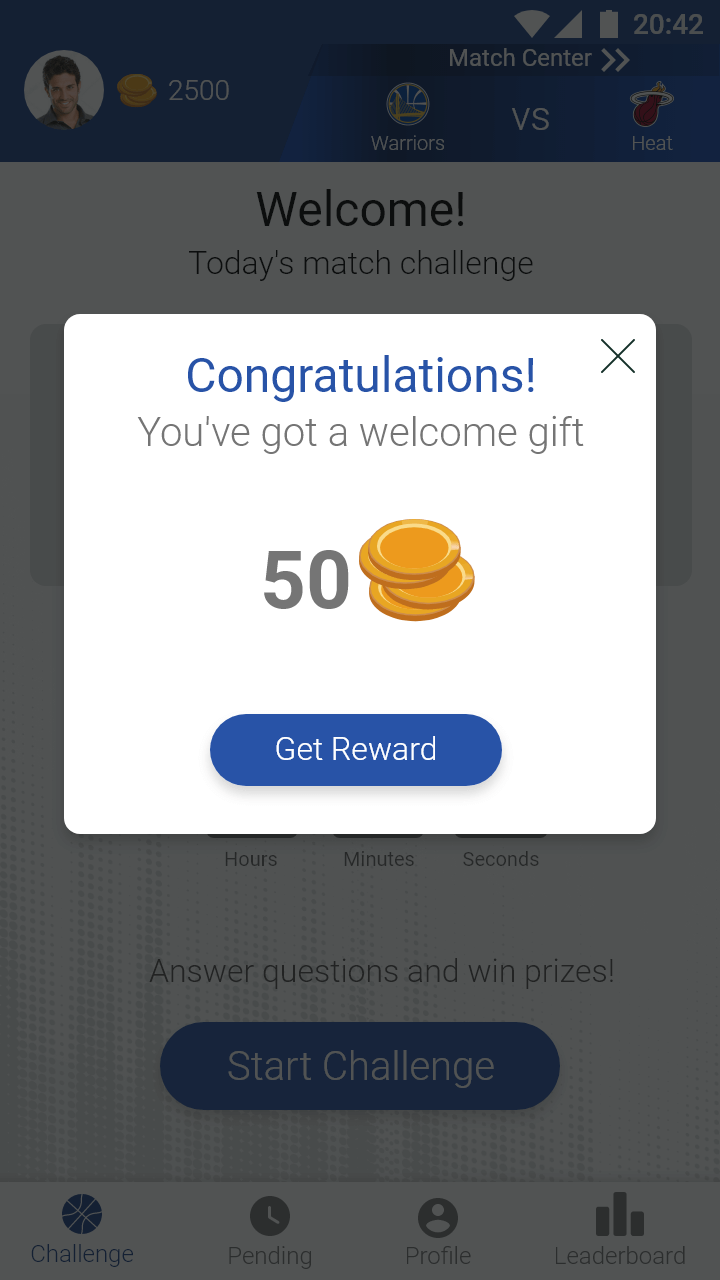 Sport-Quest app basketball reward screen