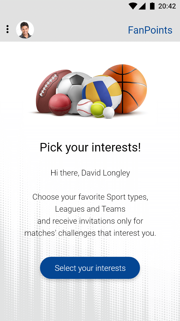 Sport-Quest personalization introduction screen