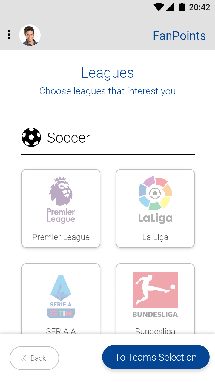 Sport-Quest personalization league type selection screen