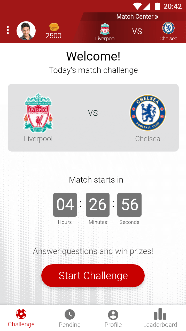 mobile screen of application welcome screen - enter chalenge button