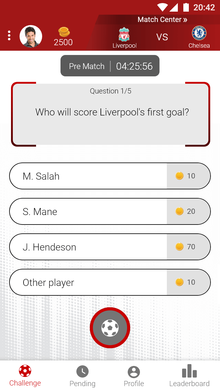 Sport-Quest app prematch question screen