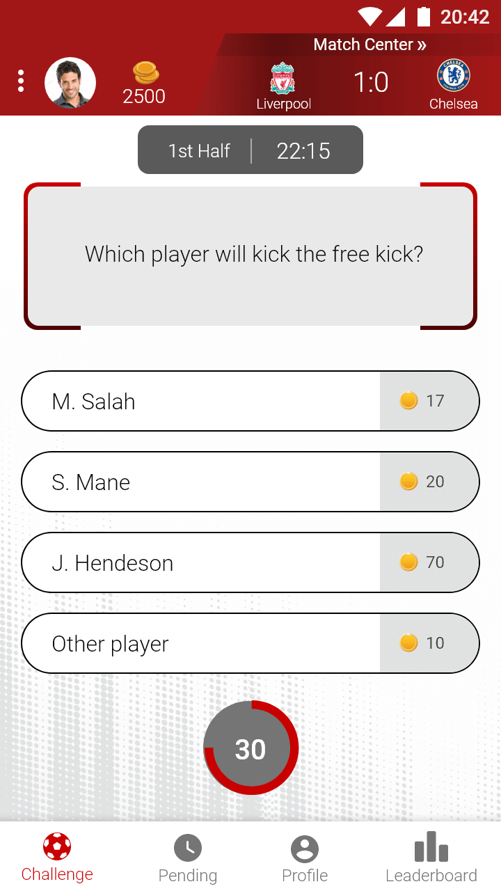 Sport-Quest app question screen