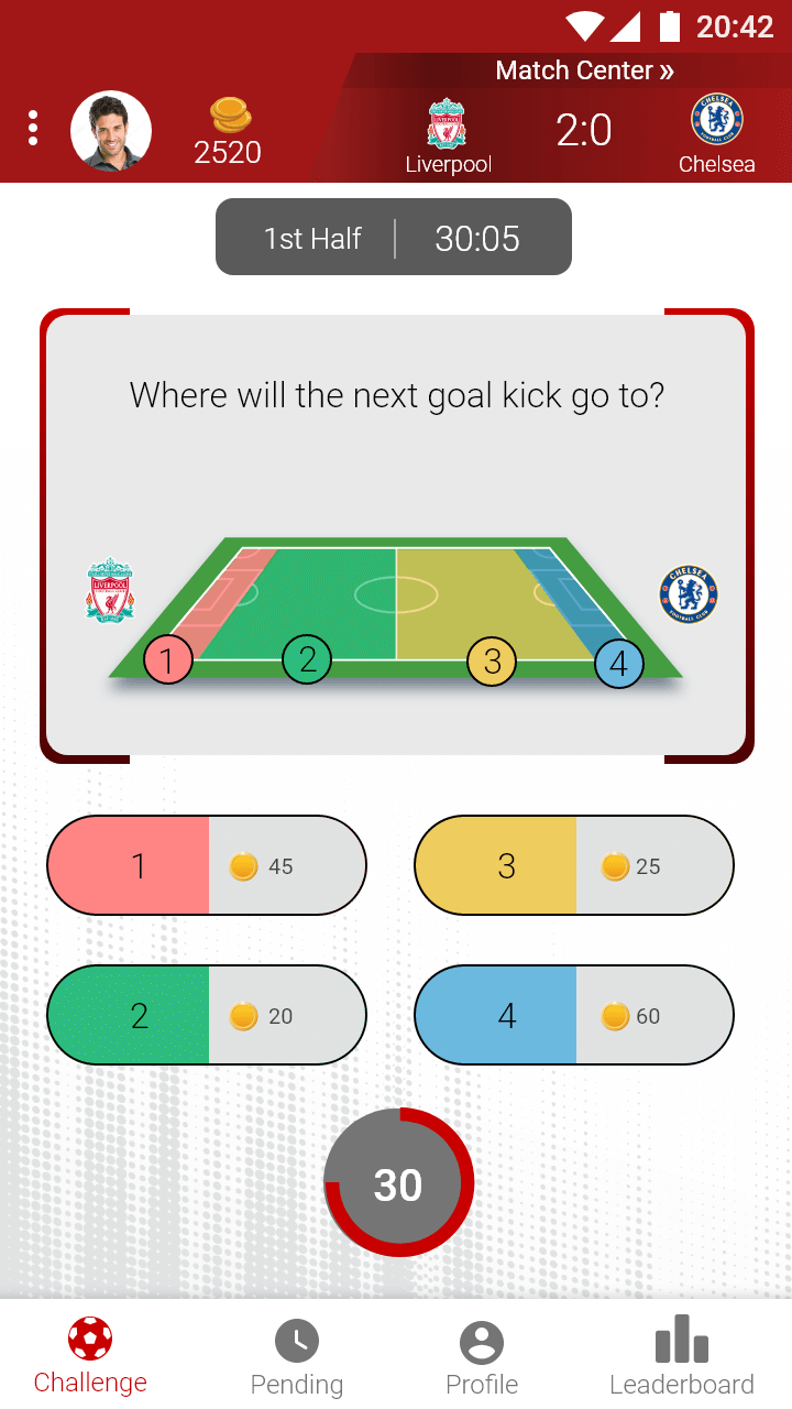 Sport-Quest app select goal kick area on image question screen