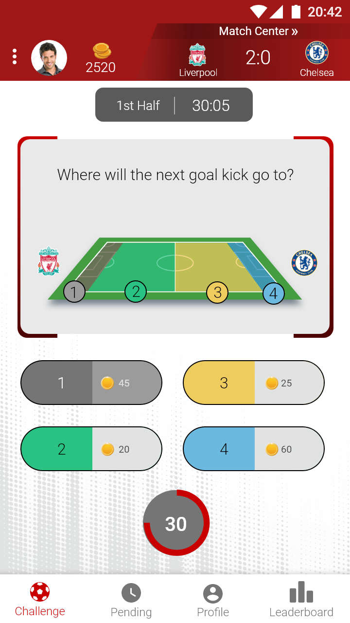 Sport-Quest app select goal kick area on image question screen selected