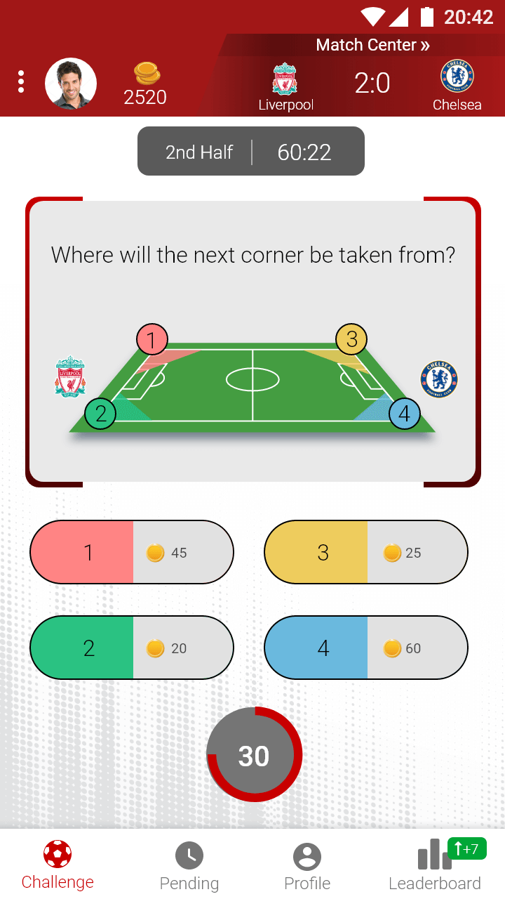 mobile screen of application question - select area on soccer field