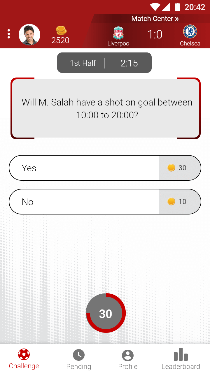 Sport-Quest app yes no question screen