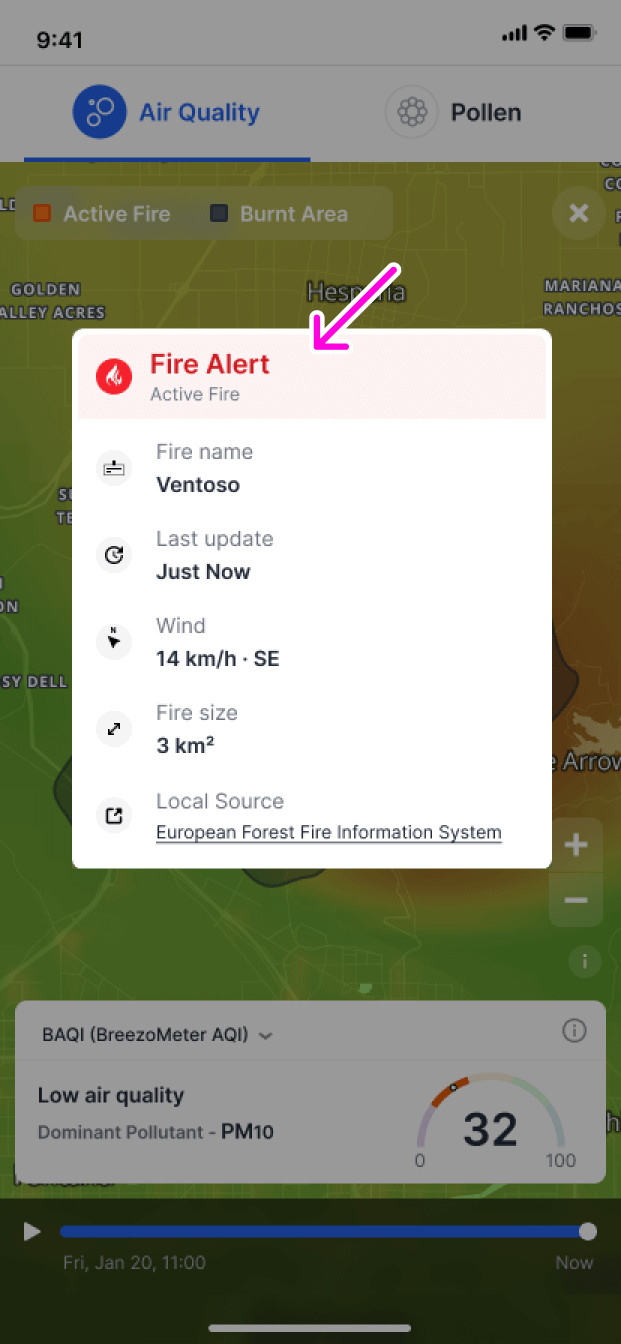 Mockup - Burnt Area - fire info dialog